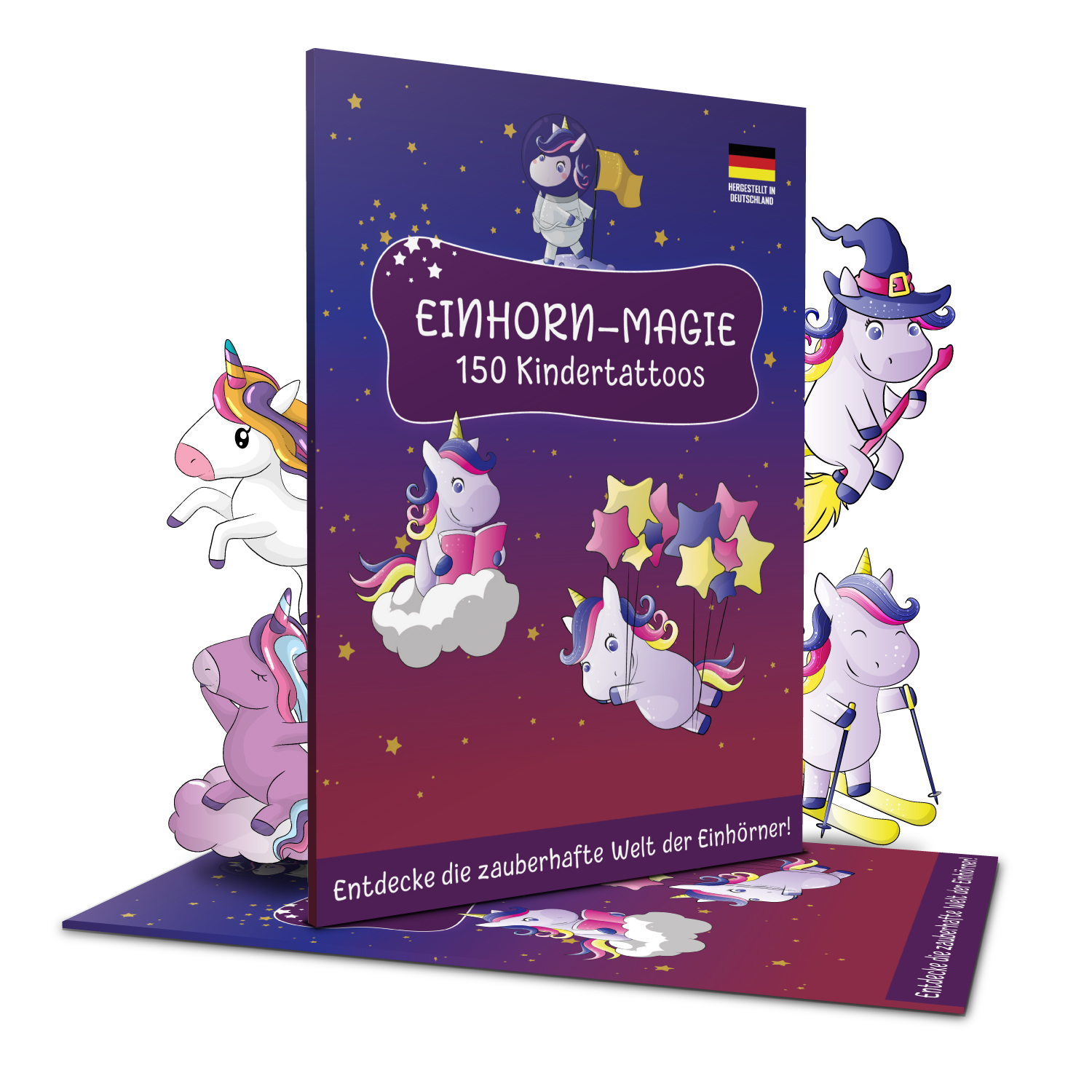 150 hautschonende Kindertattoos - Thema: Einhorn Magie - 9 Tattoobögen im A6-Format - made in Germany – Bild 8