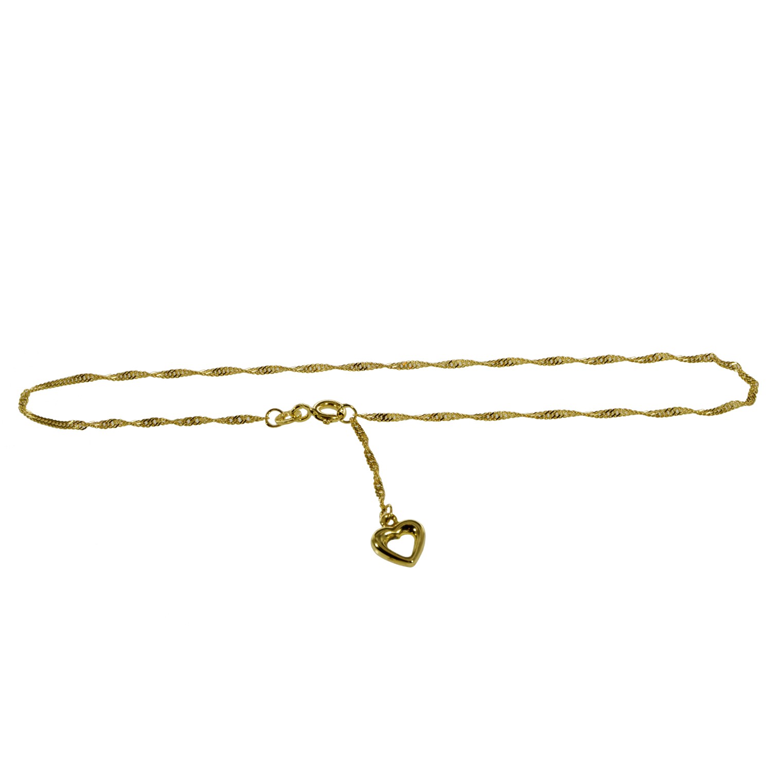Fusskettchen - Singapurkette - 25cm - 333 Gelbgold mit Herzchen – Bild 4