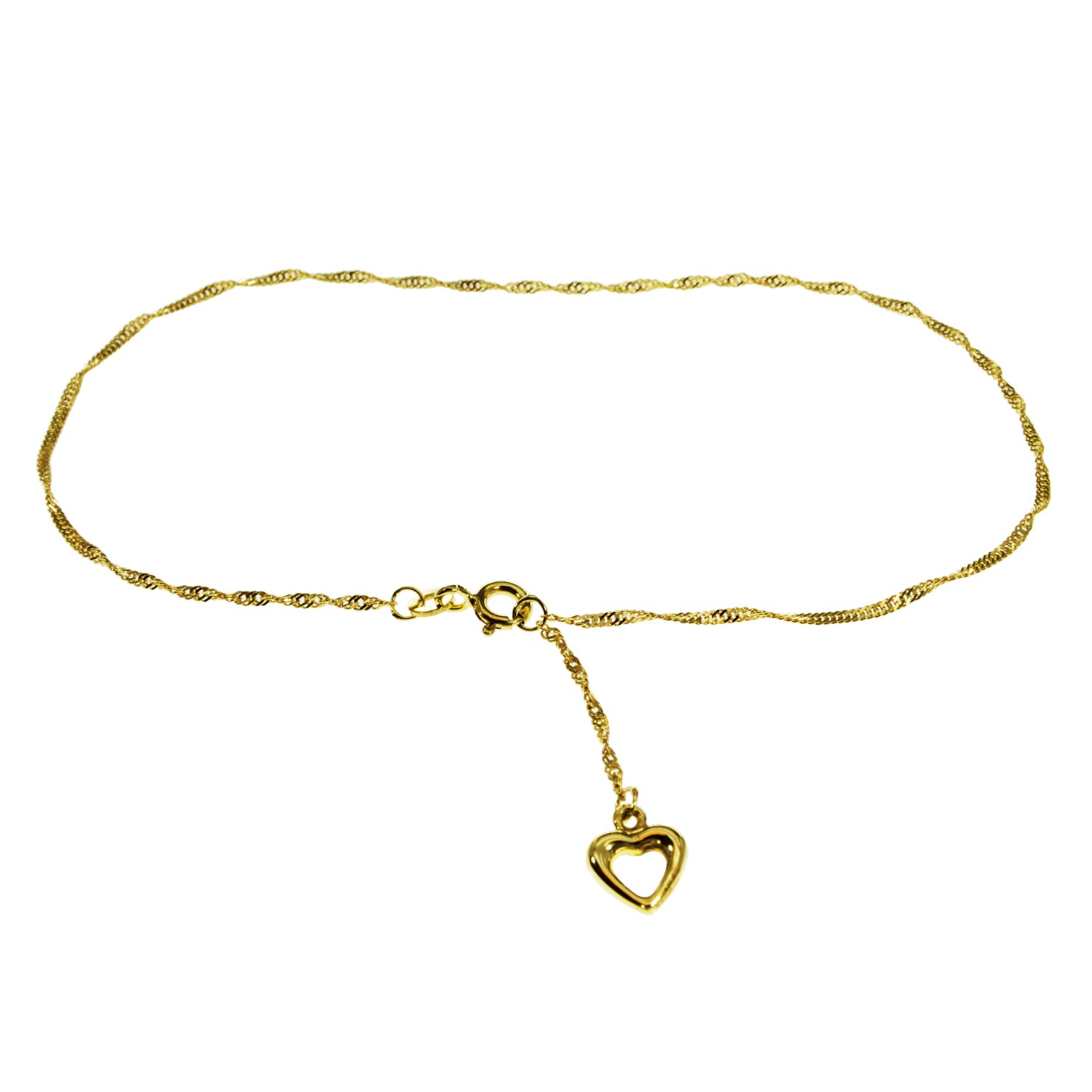 Fusskettchen - Singapurkette - 25cm - 333 Gelbgold mit Herzchen