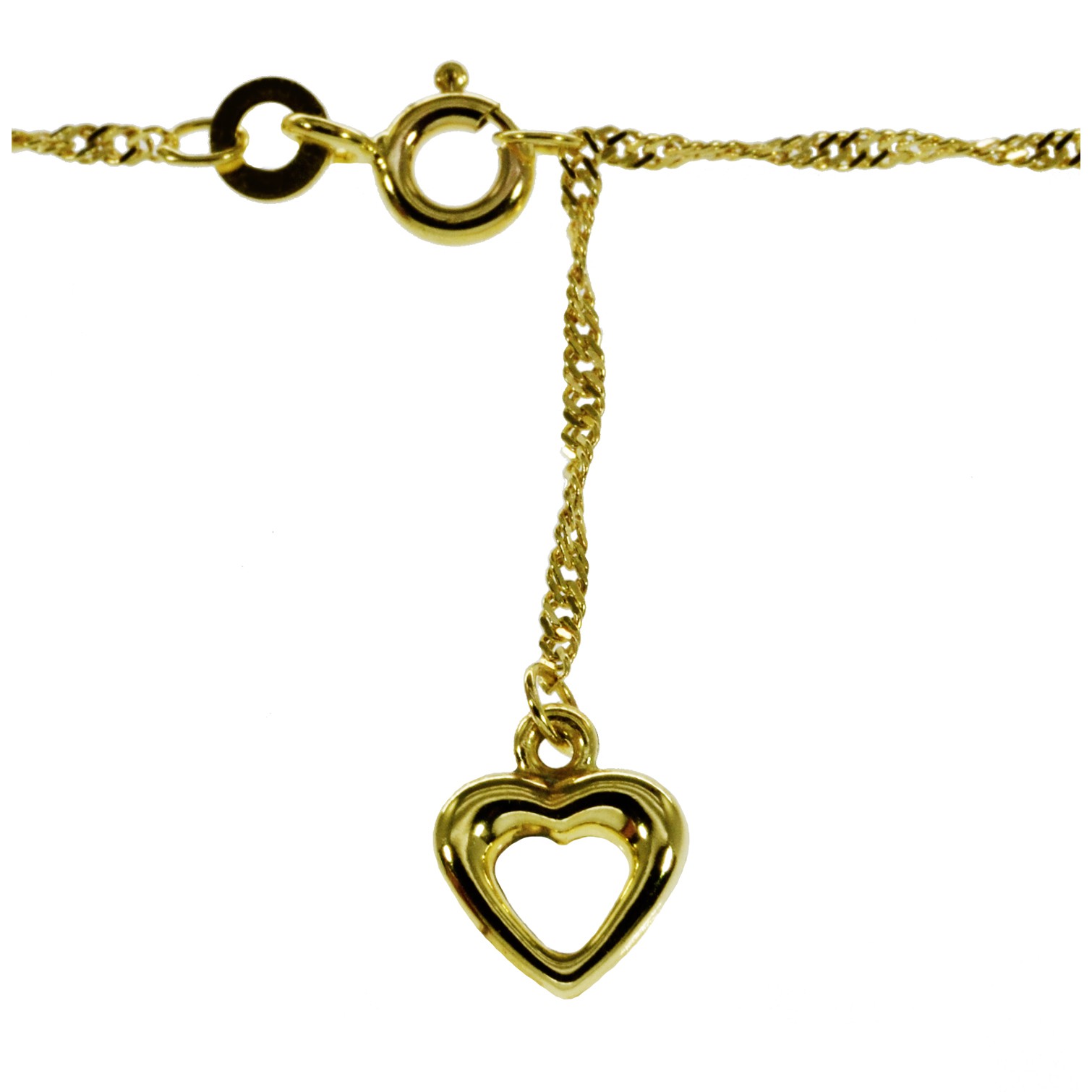 Fusskettchen - Singapurkette - 25cm - 333 Gelbgold mit Herzchen – Bild 3