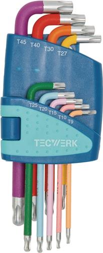 Winkelschraubendrehersatz 9-tlg.T9-T45 farbcodiert Ku.-Halter TECWERK