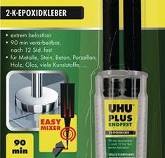 2K-Epoxidharzklebstoff PLUS ENDFEST 15g gelblich Doppelspritze UHU