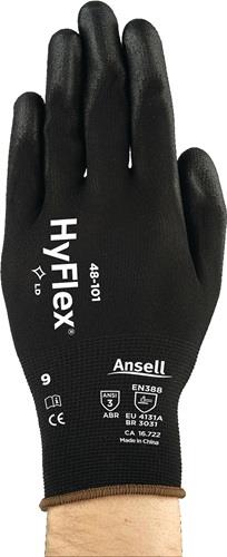 Handschuhe HyFlex® 48-101 Gr.10 schwarz EN 388 PSA II Nyl.m.PU ANSELL - VPE: 12