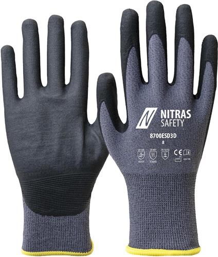 Handschuhe 8700ESD3D Gr.10 grau/schwarz EN 388/EN 407/EN 16350 PSA II NITRAS - VPE: 12