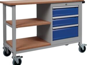 Werkbank B1200xT540xH880mm Buche Multiplex lichtgrau/signalblau 3 Schubl.