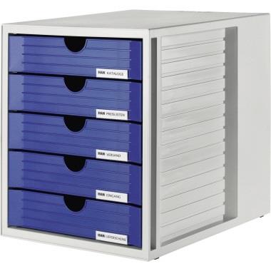 HAN Schubladenbox Systembox 1450-14 DIN C4 5Schubfächer bl
