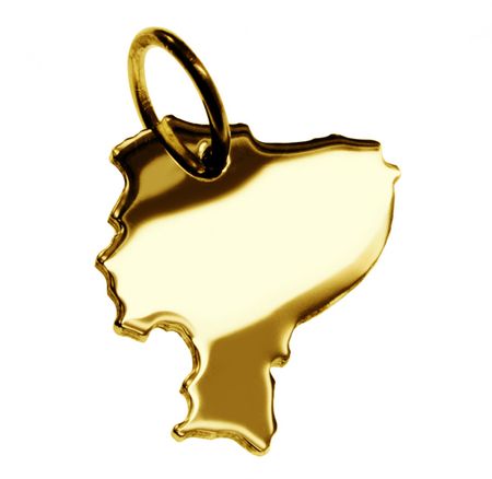 Anhänger der Landkarte Ecuador in massiv 585 Gelbgold