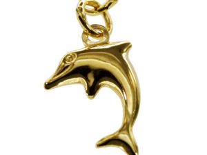 Fusskettchen Delfin - Figarokette diamantiert - 25cm - 333 Gelbgold