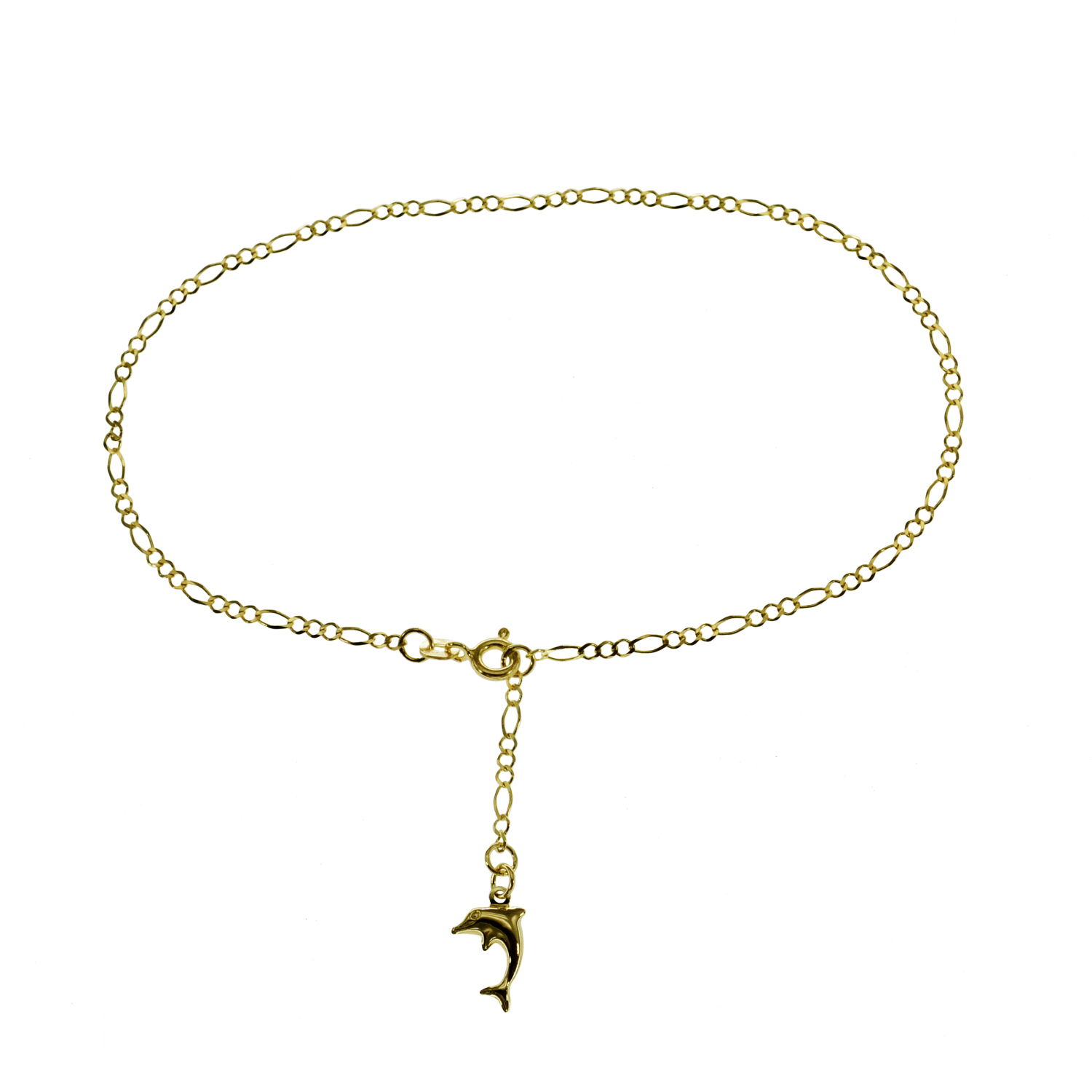 Fusskettchen Delfin - Figarokette diamantiert - 25cm - 333 Gelbgold – Bild 3