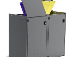 Müllbox Typ Boxxi Stahl verzinkt Anthrazit RAL-7016 mit Kipp-Deckel für 2x 120L