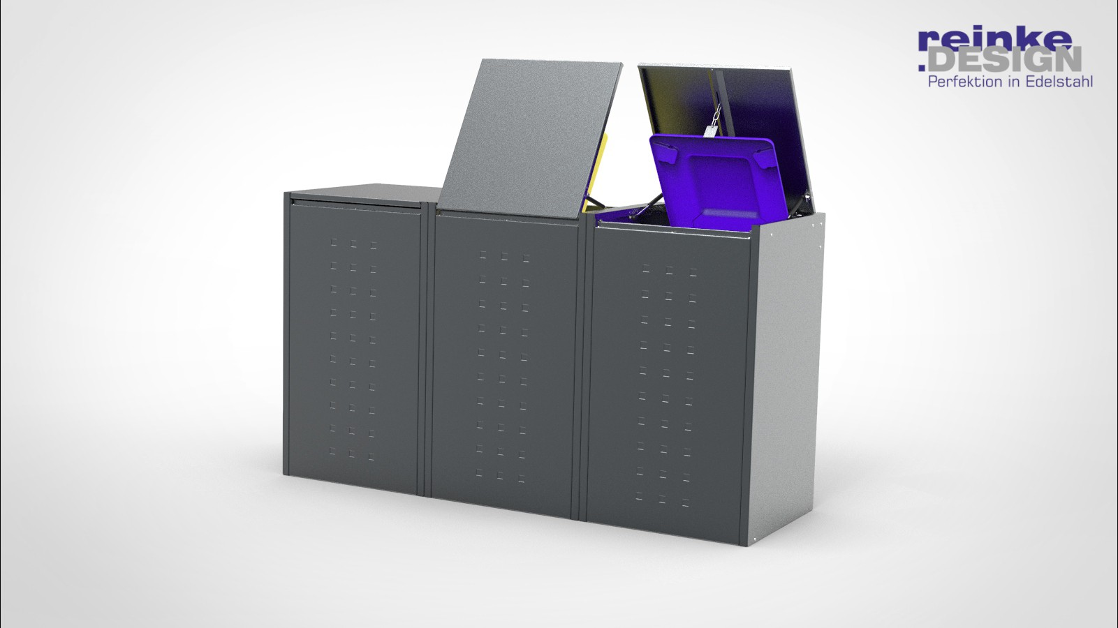 Müllbox Typ Boxxi Stahl verzinkt Anthrazit RAL-7016 mit Kipp-Deckel für 3x 240L – Bild 4