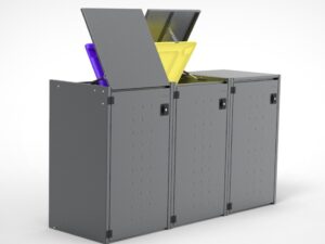 Müllbox Typ Boxxi Stahl verzinkt Anthrazit RAL-7016 mit Kipp-Deckel für 3x 120L