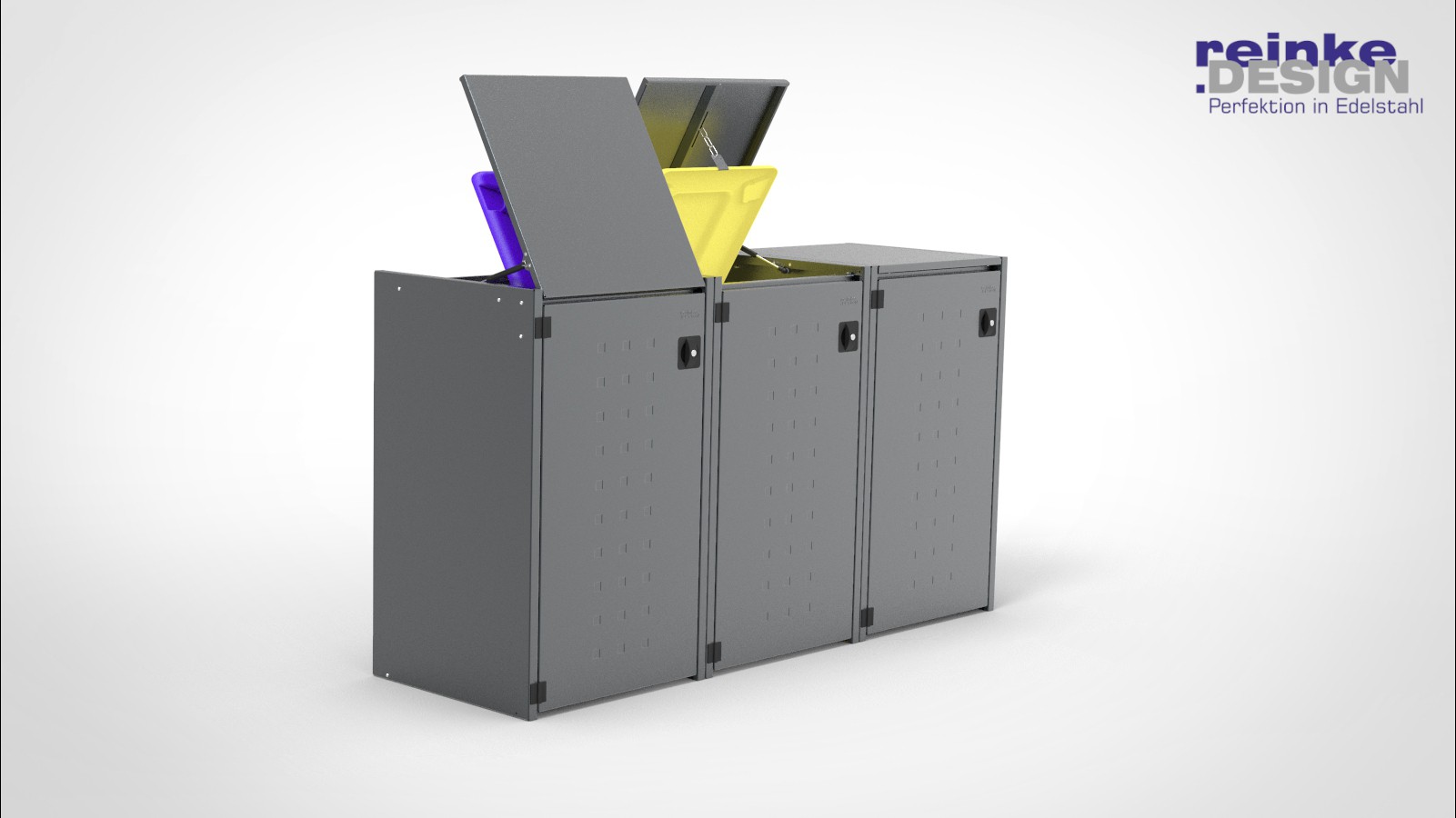 Müllbox Typ Boxxi Stahl verzinkt Anthrazit RAL-7016 mit Kipp-Deckel für 3x 240L – Bild 3