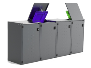 Müllbox Typ Boxxi Stahl verzinkt Anthrazit RAL-7016 mit Kipp-Deckel für 4x 120L