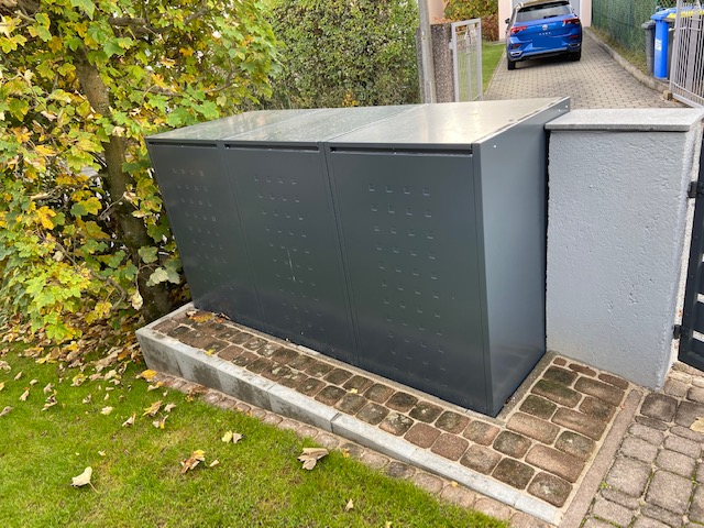 Müllbox Typ Boxxi Stahl verzinkt Anthrazit RAL-7016 mit Kipp-Deckel für 3x 240L – Bild 7